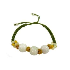  Hand Tied Natural Jade Bead Yellow Knot Linked Bracelet 