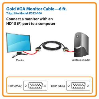  Tripp Lite P512 006 VGA Monitor Gold Cable HD15M/M   6ft 