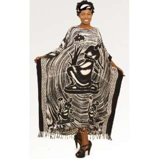 Black and White African Woman Caftan Kaftan with Matching Headwrap