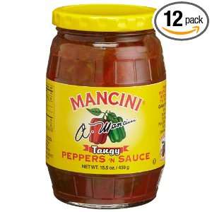 Mancini Tangy Peppers n Sauce, 15.5 Ounce Glass Jars (Pack of 12)