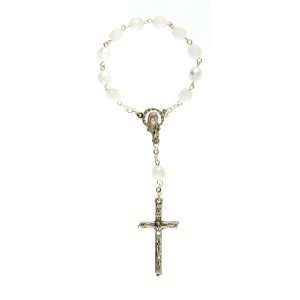 Rosary   One Decade Finger Rosary  White   Latin Cross   IMPORTED FROM 