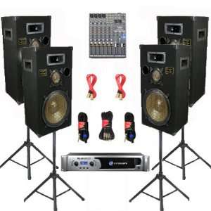   Way 12 Speakers, Mixer, Stands and Cables DJ Set New CROWNPPB12SET9