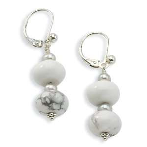  Sterling Silver 10x6.5mm Howlite/FW Cultured Silver Pearl 