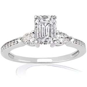  1.25 Ct Emerald Cut 3 Stone Diamond Engagement Ring SI1 
