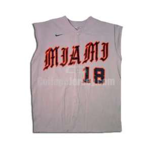  Gray No. 18 Game Used Miami Nike Baseball Jersey (SIZE 46 