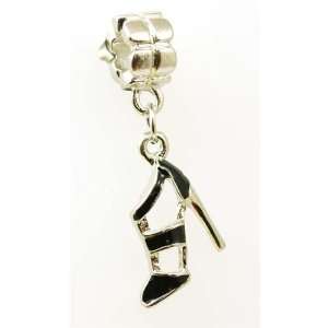  TOC BEADZ Black High Heeled Shoe 6mm Dangle Bead Jewelry
