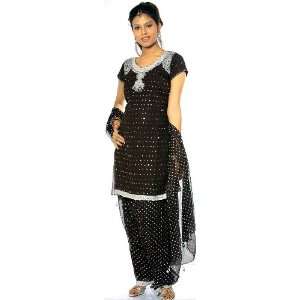  Black Patiala Salwar Kameez with Beads and Embroidery 