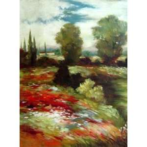  Tuscan Landscape With Poppies Oil Painting 20 x 15 inches 