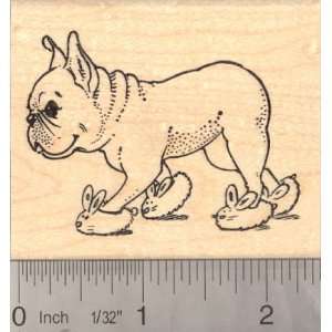  French Bulldog wearing Bunny Slippers Rubber Stamp Arts 