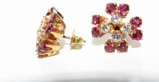 1000★NATURAL RUBY DIAMOND CLUSTER EARRINGS 2.80CT★  