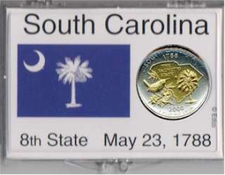 Gold & Silver South Carolina State Quarter with State Flag Display 