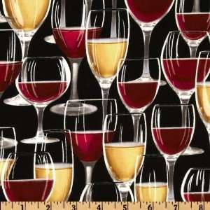 44 Wide Wine Lovers Wine Glasses Black Fabric By The 