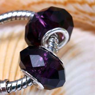 DARK PURPLE CRYSTAL GLASS FACETED BIG HOLE BEADS C45  