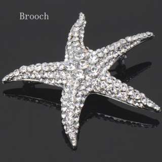 Starfish Ocean Sea Stars White Crystal Pin Brooch  