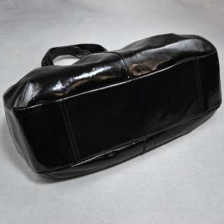 COACH Ergo Patent Leather Pleated Frame Satchel Bag Black/Blue NWOT $ 