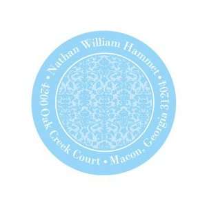  He Has Arrived Blue Damask Round Stickers