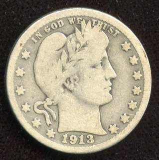 1913 S Barber Quarter VG Condition Lot # 1073  