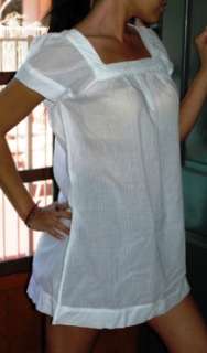 BOBI White Dress Woven Tunic Square Neck Peasant Top  