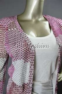 495 New SoCa St John Gray Brown Pink Fuchsia Art Dot Cardigan Sweater 