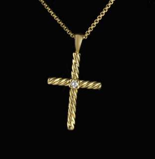 David Yurman 18k Gold Cross Diamond Pendant Necklace  
