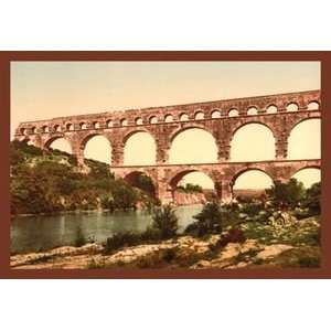 Roman Bridge over Gard, France   12x18 Framed Print in Black Frame 
