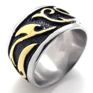 Mens Gold Black Stainless Steel Ring US Size 8,9,10,11,12,13 US120301 