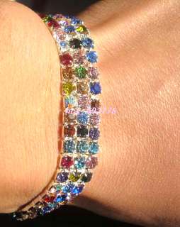 Wholesale 12Pcs 3Row Prom Coloured Rhinestone Bracelets  