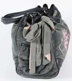 Juicy Couture Gray Black Velour Shoulder Tote Bag Purse Doorknocker 