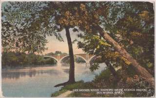 Iowa Postcard Des Moines River 6th Avenue Bridge 1918  
