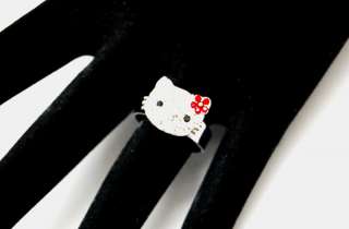 NEW Hello kitty Red Flower swarovski cute Ring ~~~  