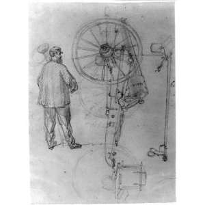 Drawing Sketch of a cannoneer and a cannon 