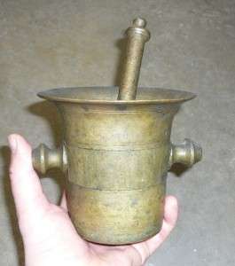Antique 17th Century Dutch Brass Mortar and Pestle Set Large Example 