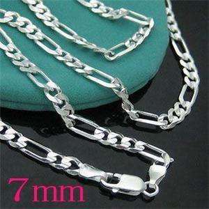  XMAS Gift 18inch~24inch 7MM Figaro Silver EP Mens Chain 