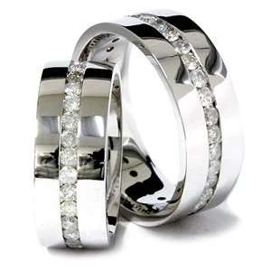  REAL 3.00CT His Hers Diamond Channel Set Eternity Wedding 