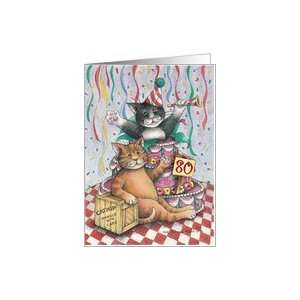  Cats W/Cake 80th Birthday (Bud & Tony) Card Toys & Games