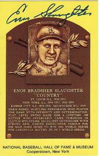 ENOS SLAUGHTER YELLOW HALL OF FAME PLAQUE SIGNED  