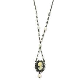 1928® Black Plated Cameo Crystal Pearl 15 Necklace  