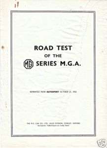 MG MGA ORIGINAL FACTORY ROAD TEST OCTOBER 21ST 1955  