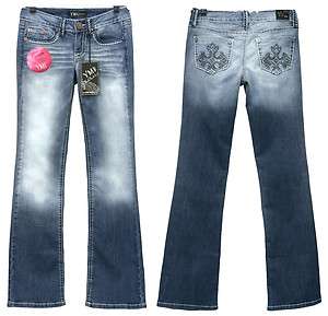 YMI MEDIUM WASH BOOTCUT JEANS WITH EMBROIDERED CROSS ON BACK POCKET 