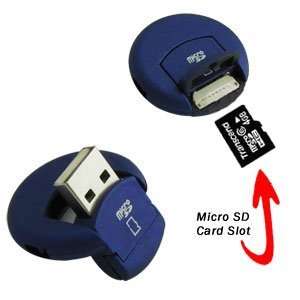  Round Rubberized Blue USB MicroSD Card Reader