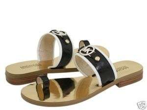Michael Kors DAYTON Black White Toe Ring Gold MK Logo Flats Shoes US 6 