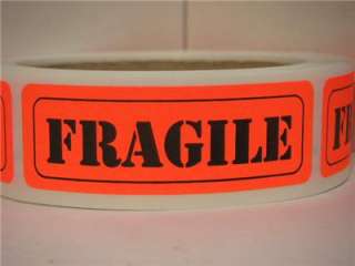 FRAGILE 1x3 Warning Stickers Labels Fluorescent Red/Orange Bkgd http 
