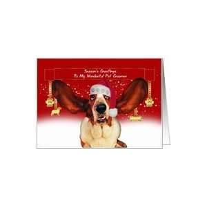  pet groomer christmas holiday card with basset hound Card 