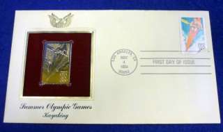 OLYMPIC GAMES KAYAKING 1984 FIRST DAY ISSUE STAMP 22KT  