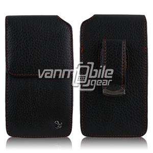 VMG BlackBerry Torch 9850/9860   Black Vertical Leather Case w/ Red 