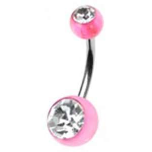  Pink Acrylic Belly Button Navel Ring with Clear Gems and 