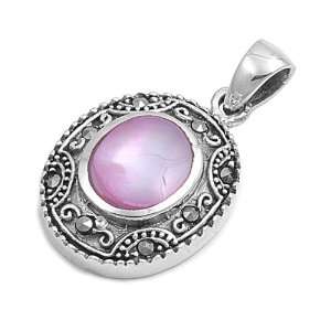  Sterling Silver and Marcasite Pendant With Abalone   21mm 