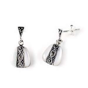  Mother of Pearl / Marcasite Inlay Earrings Jewelry