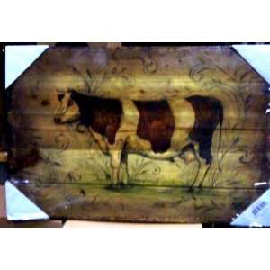  Lodge Cabin Rustic Decor Old Cow Wood Plank Picture 