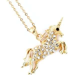  Goldtone Crystal Unicorn Make My Wish Come True Necklace Jewelry